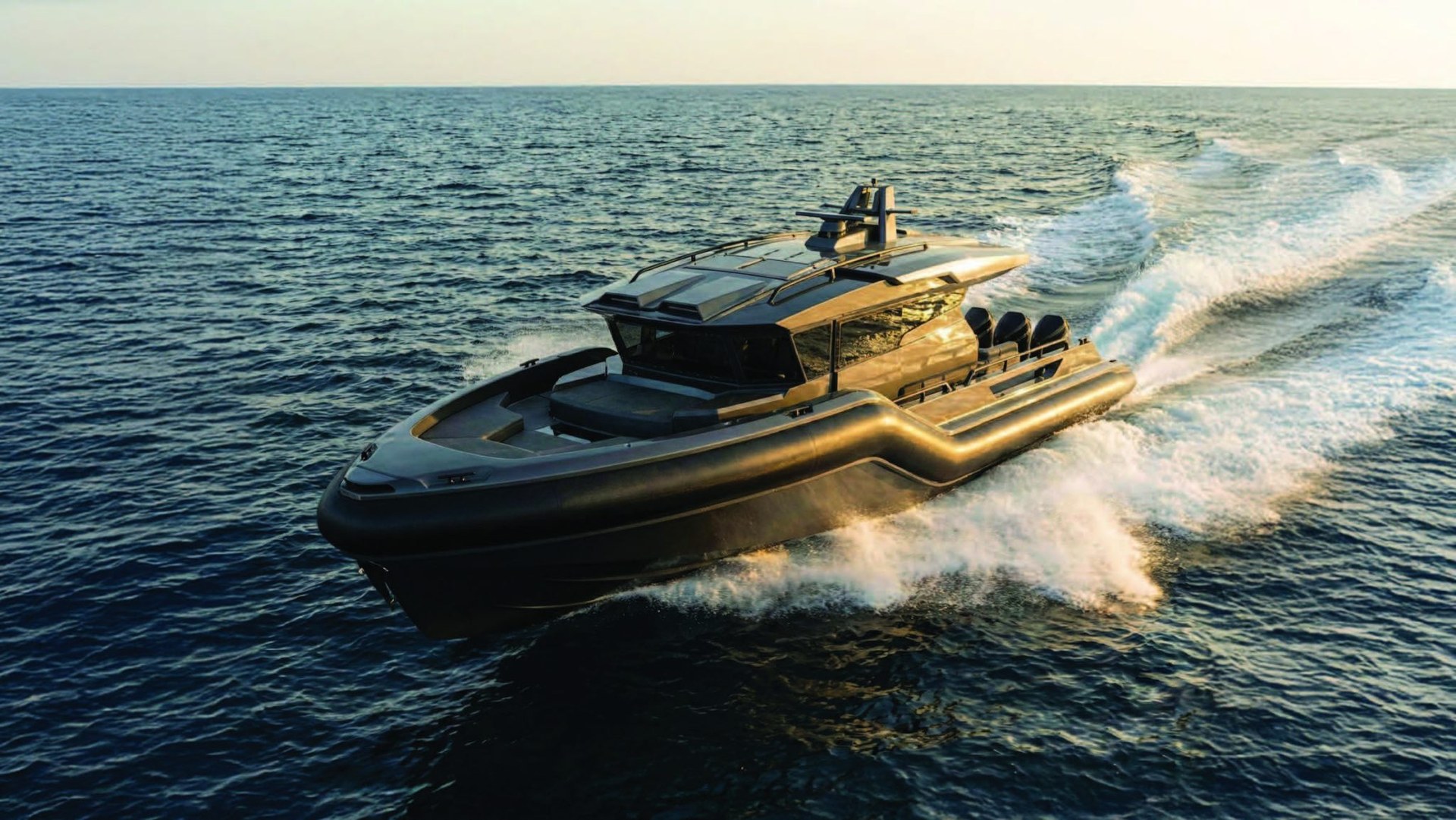 Dark-finished Hamer 50 vessel underway on the open sea